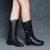 Fashion Middle Heel Round Toe Leather Women's Half High Boots Autumn Winter Black Warm Ladies Mid Calf Shoes Chic and Elegant Pu Boot
