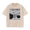 Retro Acid Wash Oversized T-Shirt Seltsame Katze Fliegende Untertasse Vintage Grafik Lässig Herren Damen Sommer Oberteile