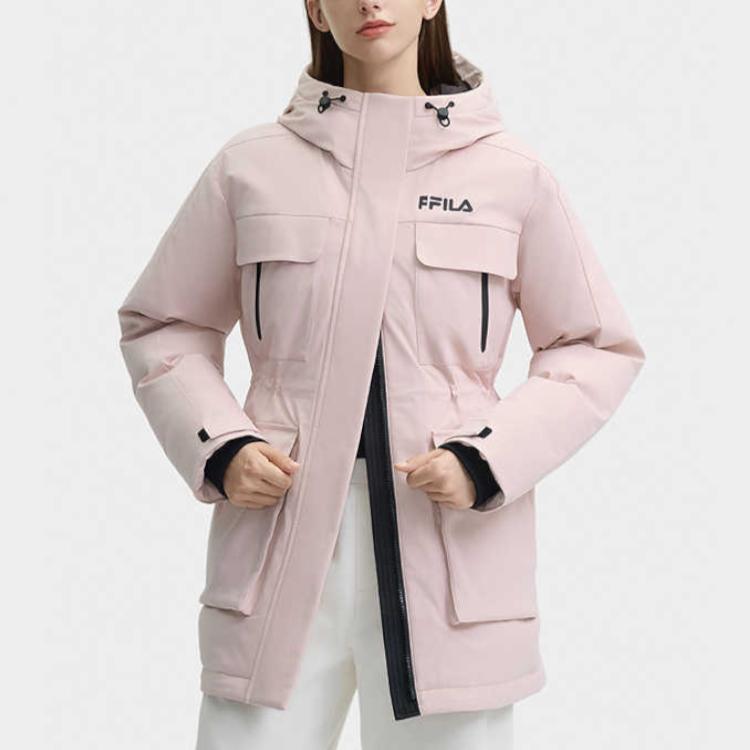 Fila Original Warm Fashion Long Hooded Parka Down Jacket Women Outerwear Smoky-Purple Lotus-Pink F11W449911FPK