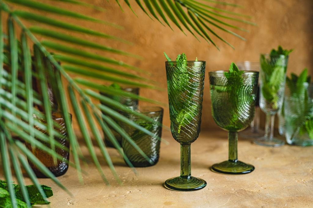 Champagne Glass, Wood Slice Pattern, Arbre Green Design