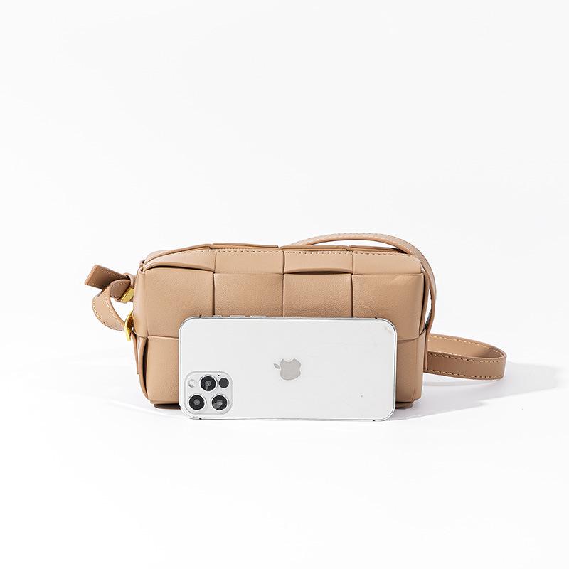 Bolso versátil de cuero para mujer, bolso cuadrado pequeño tejido a cuadros, bolso bandolera 2025 nuevo, bolso de hombro tejido de alta gama