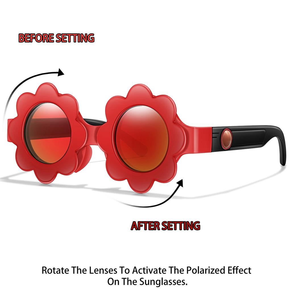 Kids Sunflower Round Sunglasses Cute Cartoon Rotation Lenses Fashionable Vintage Eyewear Party Shades