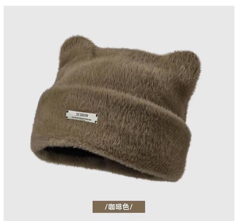 Winter Plush Beanies Cute Bear Ear Wool Hat Warm Lace-up Gorros Knitting Cap Women Women's Woolen Warm Fisherman's hat