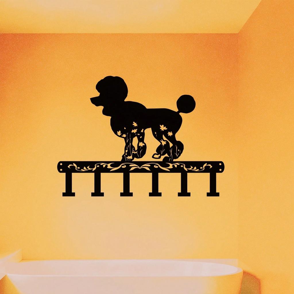Poodle Silhouette Wall Hook with Floral Decor
