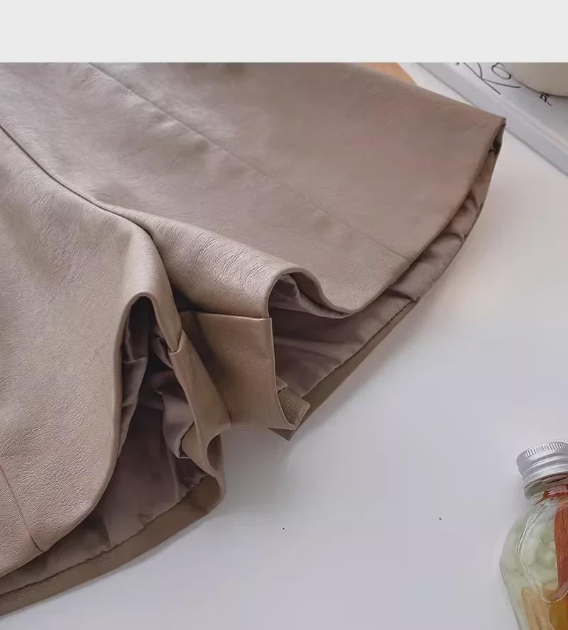 Women's High-Waist PU Leather Wide-Leg A-Line Shorts - Korean Fashion for Autumn/Winter