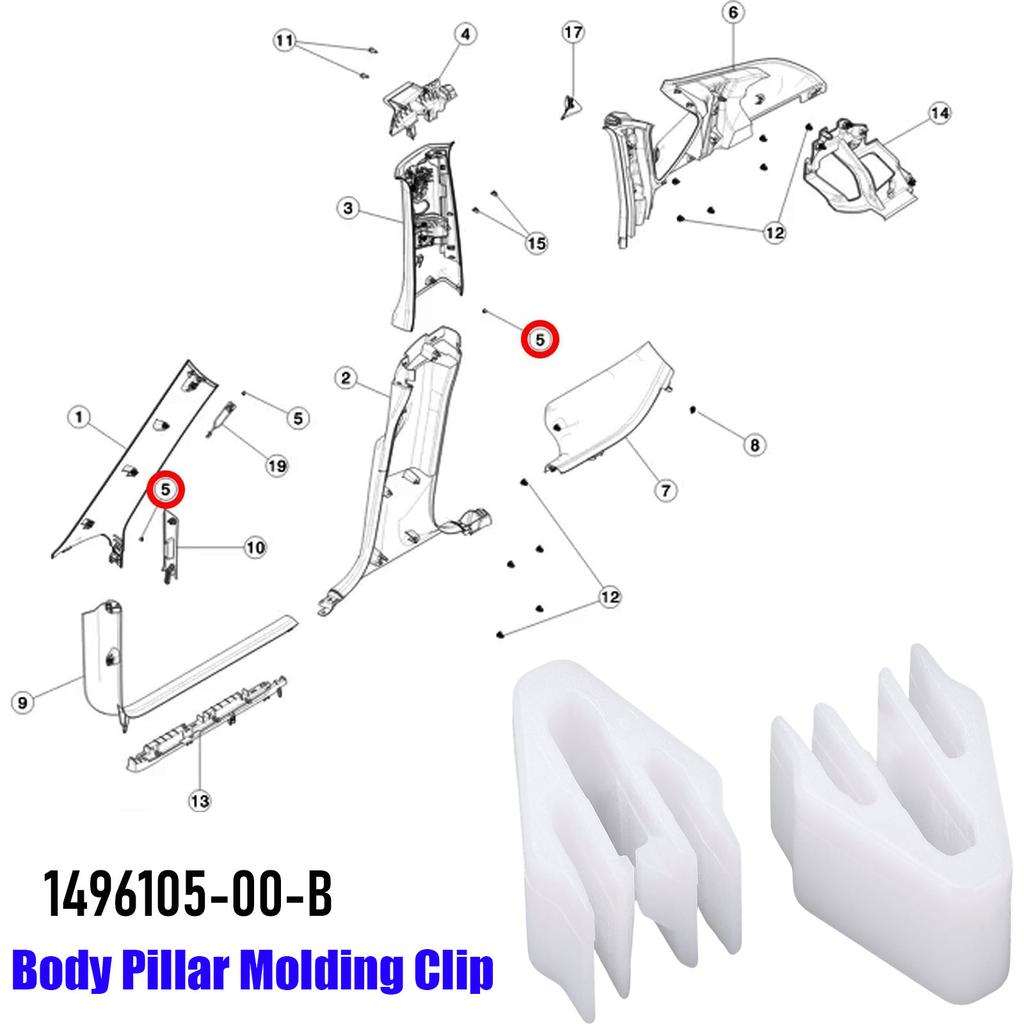 Trunk Side Edge Clip Fastener 1496105-00-B Sill Cover Pillar Garnish Molding Trim Clip for Tesla Model Y