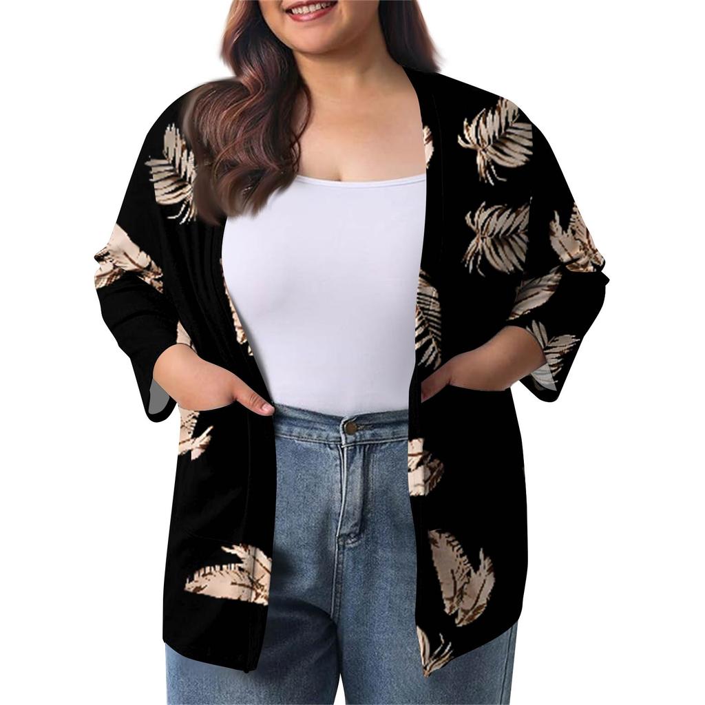 Women's Fall And Winter Fashion Casual Soild 3/4 Sleeve Mid-Length Cardigan Jacket