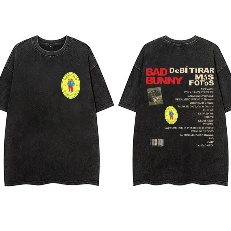 Vintage Washing T Shirt Bad Bunny DeBi TiRAR MaS FOToS DTMF T-shirt Men Fashion Cotton Wash Tshirts Male Hip Hop Gothic Tees