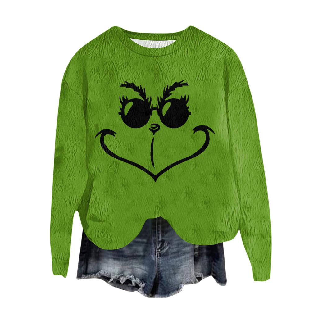 Ladies' Fashionable Round Neck Pullover Long Sleeved Top Christmas Printed Sweatshirt