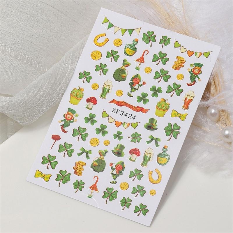 Saint Patrick’s Day Nails Art Stickers Green Shamrock Nails Decals Adhesive Nail Sticker Nails Art Decoration