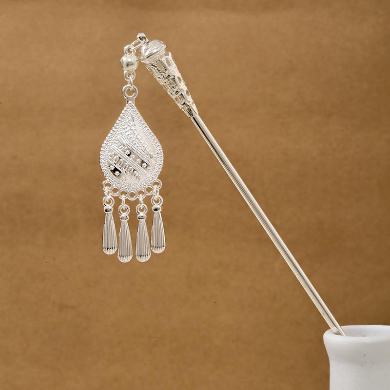 Ethnic Style Imitation Miao Silver Colored Long Feather Fringed Earrings, Hot Selling In Attractions, Antique Hairpin Jewelry for Women