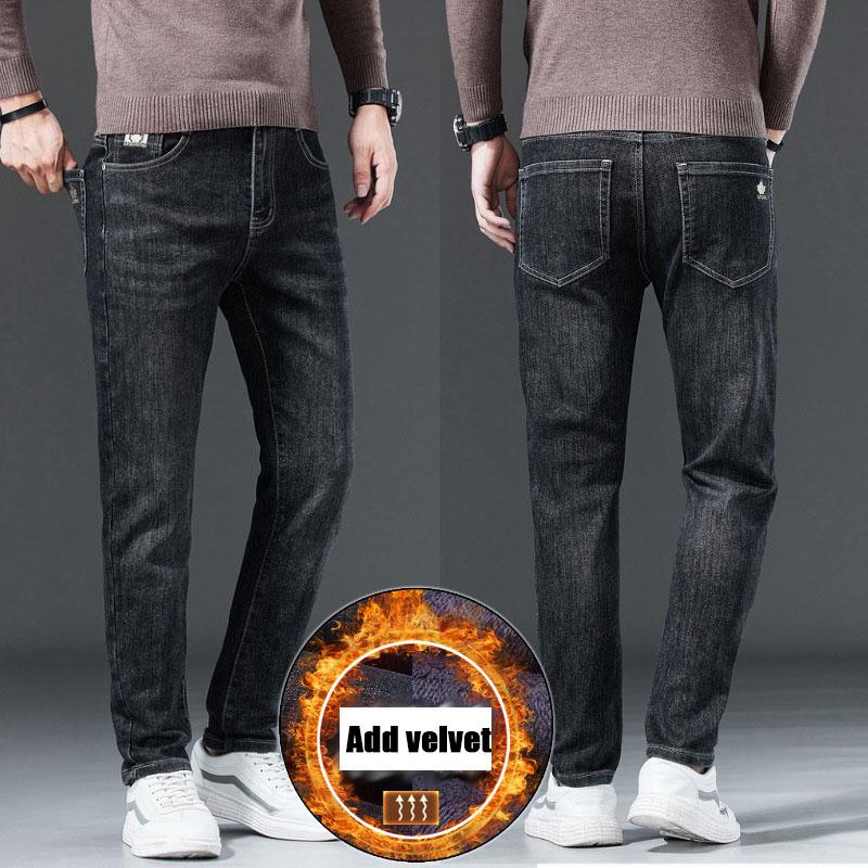 Men'S Jeans Autumn And Winter New Trend Retro Men'S Pants Elastic Straight Leg Pants With Added Fleece And Increased Casual Size