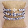 Bracelet en Céramique Porcelaine Bleue et Blanche à Motifs Floraux - Accessoire d'Amour Élégant Unisexe