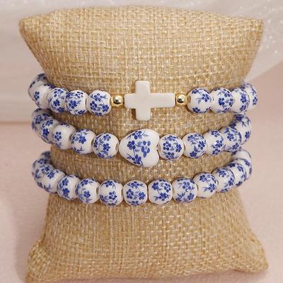 Blue and White Porcelain Ceramic Flower Pattern Bracelet - Elegant Unisex Love Accessory