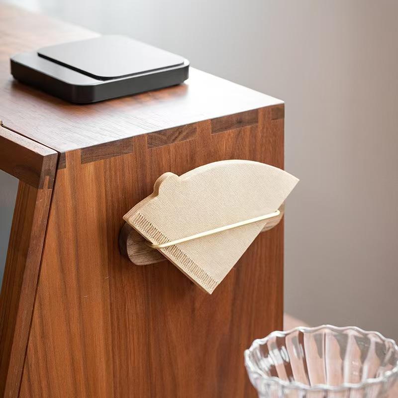 Walnut Wood Coffee Filter Paper Holder Espresso Drip Paper Storage Rack V Shape Strainer Paper Dispenser Coffee Tool