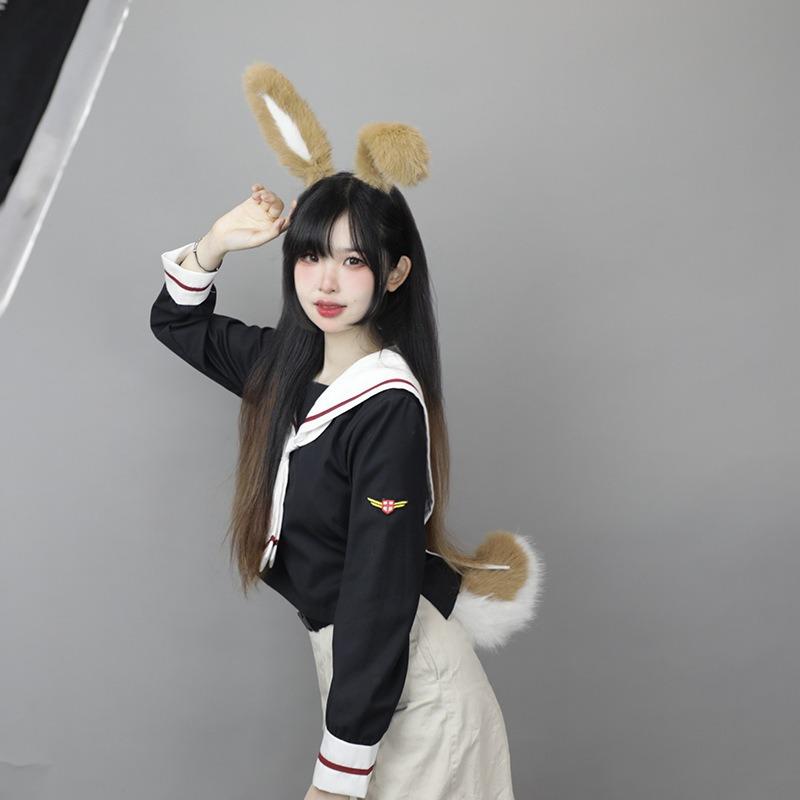 Cute and sweet removable rabbit ears plush tail handmade beast ears tail set rabbit mother cos props