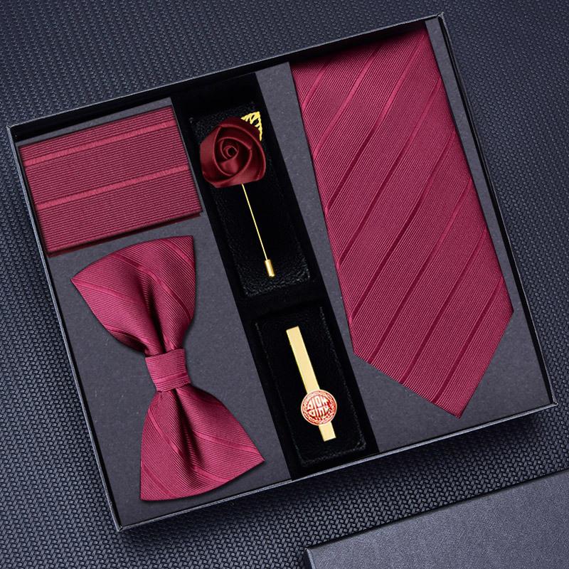 Gift Box Groom S Wedding Tie Burgundy Suit Bow Tie Square Scarf Wedding Men S Zipper
