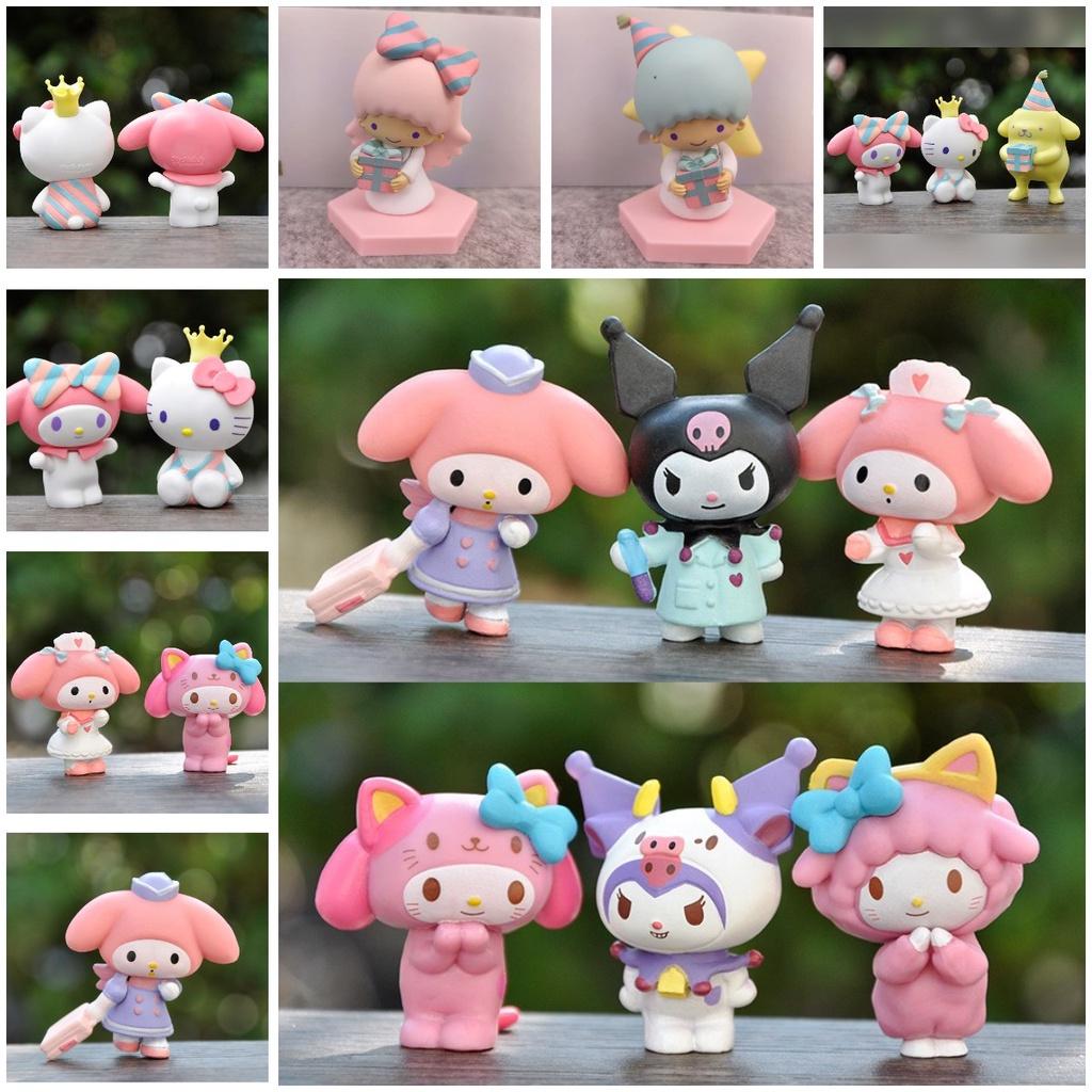 6pcs Sanrio Hellokitty Kuromi Littletwinstars Figures For Cake Decorations