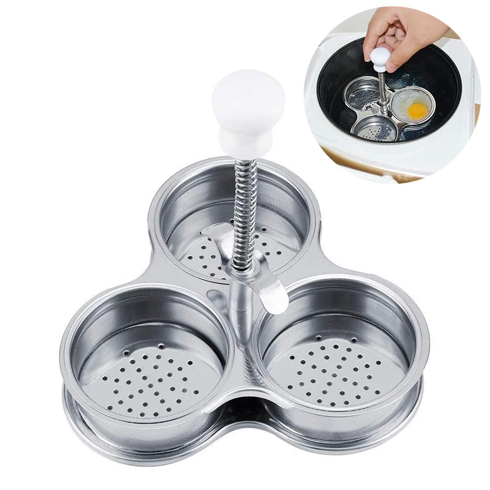 3 Caves Egg Cooker Stainless Steel Egg Boiler Soft Boiled Egg Maker for Cooking Eggs Kitchen Gadget