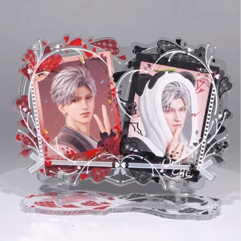 Romantic Double Heart Photo Card Frame 3.5 Inch Acrylic Anime Card Brick Display Case Collection CP Double Grid Photocard Holder