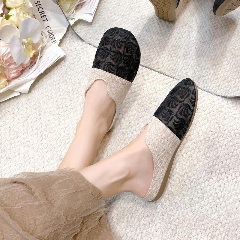 Faule Fischer Schuhe Tasche Kopf Halbschuhe Damen Sommerbekleidung flache Leinen Ein-Pedal Büro Ersatz coole Hausschuhe