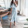 Fashion Women Elegant Turn Down Collar Shirt Dress Summer Short Sleeve with Slit Party Office Ladies Dresses