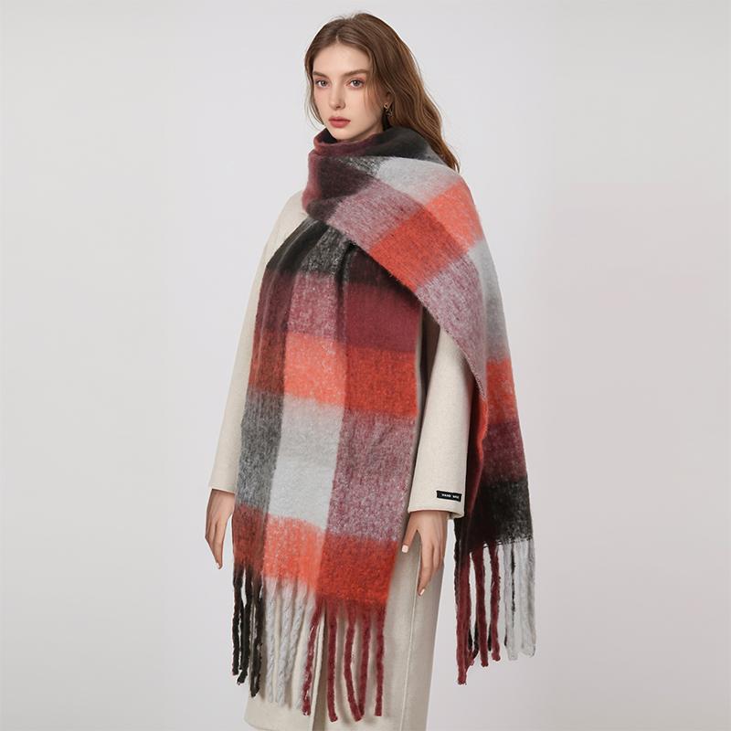 

Luxury Winter Scarf for Women Cashmere Warm Plaid Pashmina Shawl Wraps Female Thick Soft Poncho Chuncky Bufanda Tassel Echarpe 34X200cm