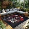 Gothic Skull Card Rug, Red Black Playing Card Design, Anti-Slip Area Mat for Bedroom/Living Room, Dark Home Decor Carpet