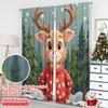 2pcs 2D Flat Printing Merry Christmas Curtains Deer Wearing Christmas Sweater Forest Polyester Without Electricity Festive Wall