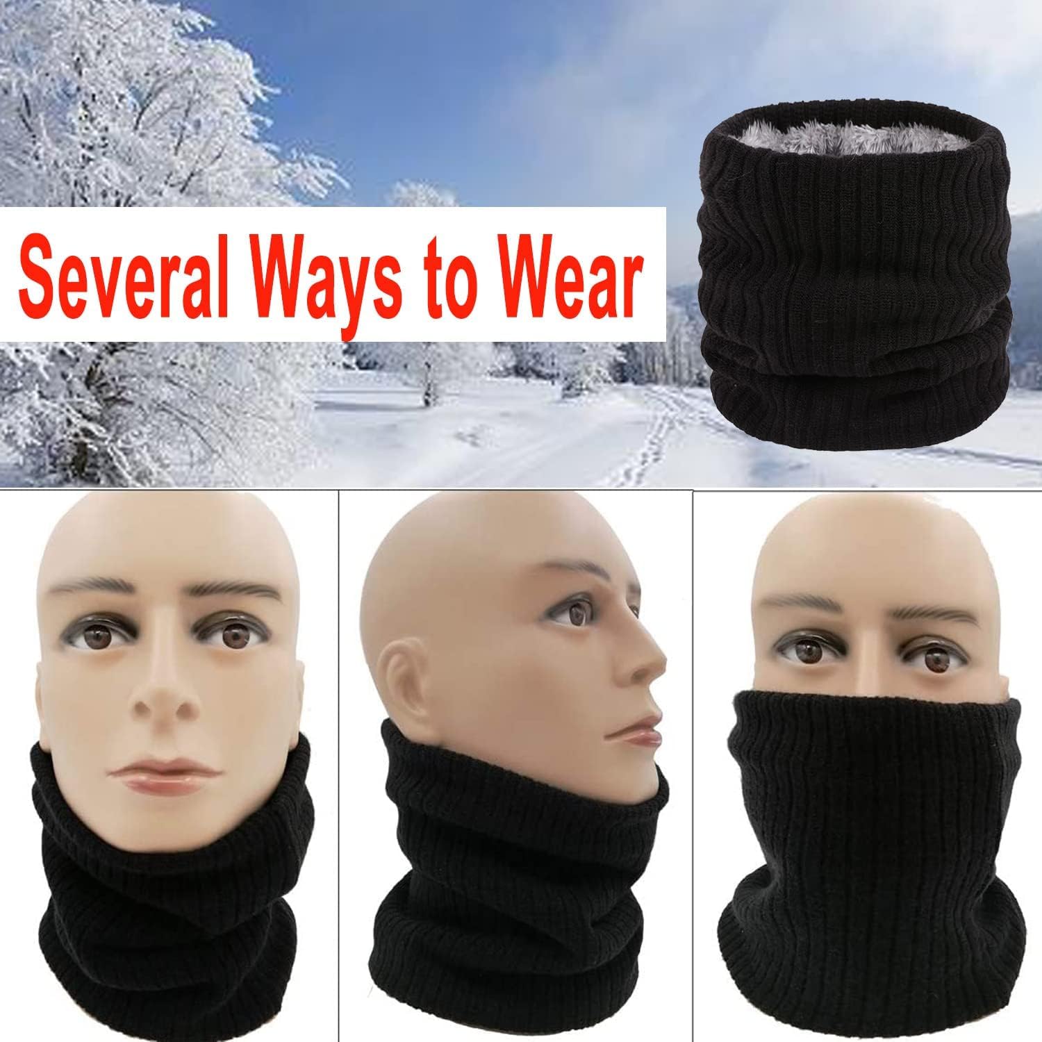 

Чоловічий зимовий шийний шарф для лижної трубки, теплий шарф для обличчя, флісова петля, шарф для чоловіків, жінок, двошарова петля для шиї чорний