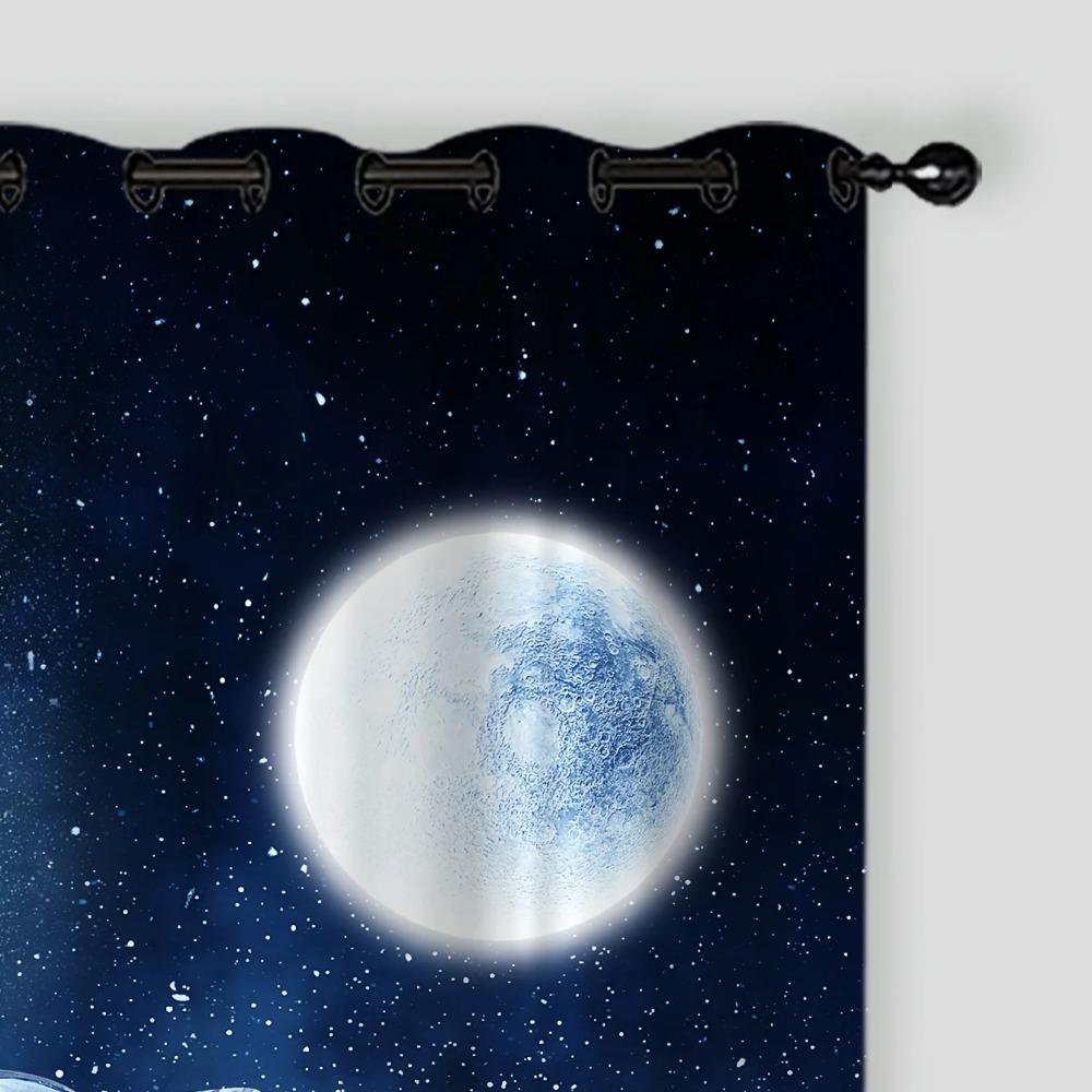 2pcs Curtains Brilliant Galaxy Starry Sky Planet Astronaut 3d Digital Printed Curtains Grommet Top Design For Living Room Drape