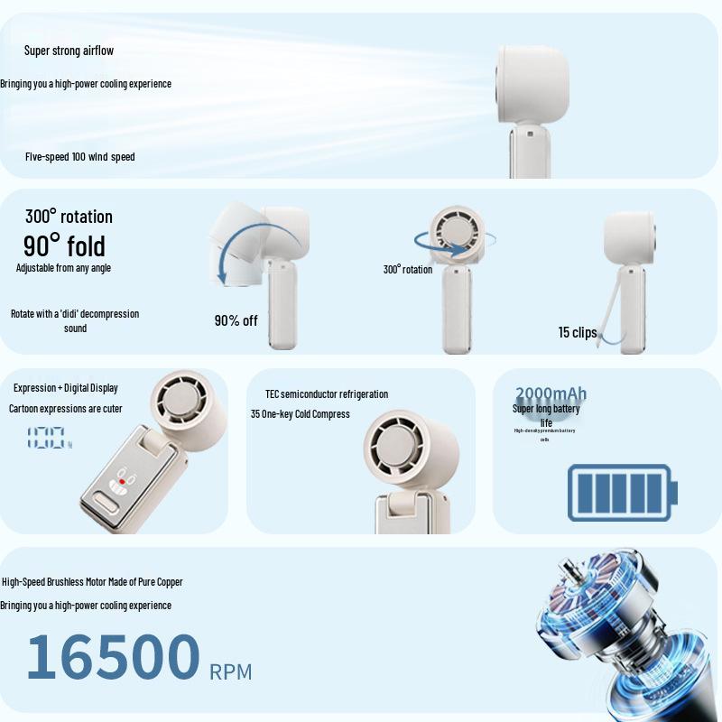 Turbo High-Speed USB Rechargeable Handheld Fan with 100-Speed Digital Display for Outdoor Cooling