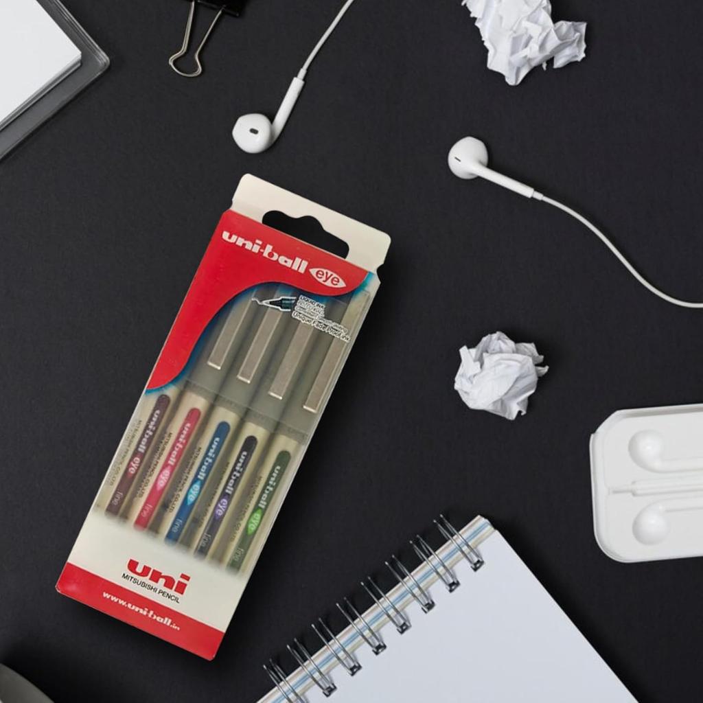 Uni-ball Eye UB 157 Rollerball Pen Wallet Pack - 5 Colors, 0.7mm Tip, Smooth Writing for Office, Home & School