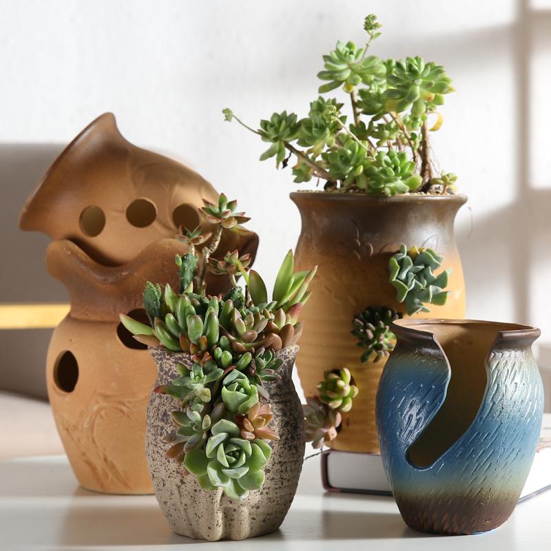 Vaso in ceramica personalità creativa vaso per fiori succulenti poroso grande capacità cambio colore graduale ornamento da esterno giardino cinese