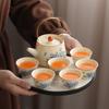 Business fresh Ru kiln peony tea set can be raised on outdoor business trips, tea cup portable storage leather bag