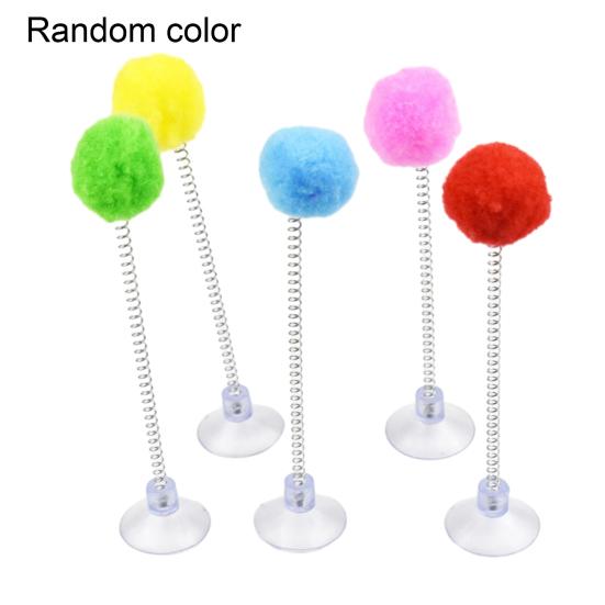 2Pcs Cat Spring Toy with Suction Cup Spring Plush Ball Cat Teaser Interactive Fluffy Pompom Cat Toy for Indoor Kitten Jumping Exercise