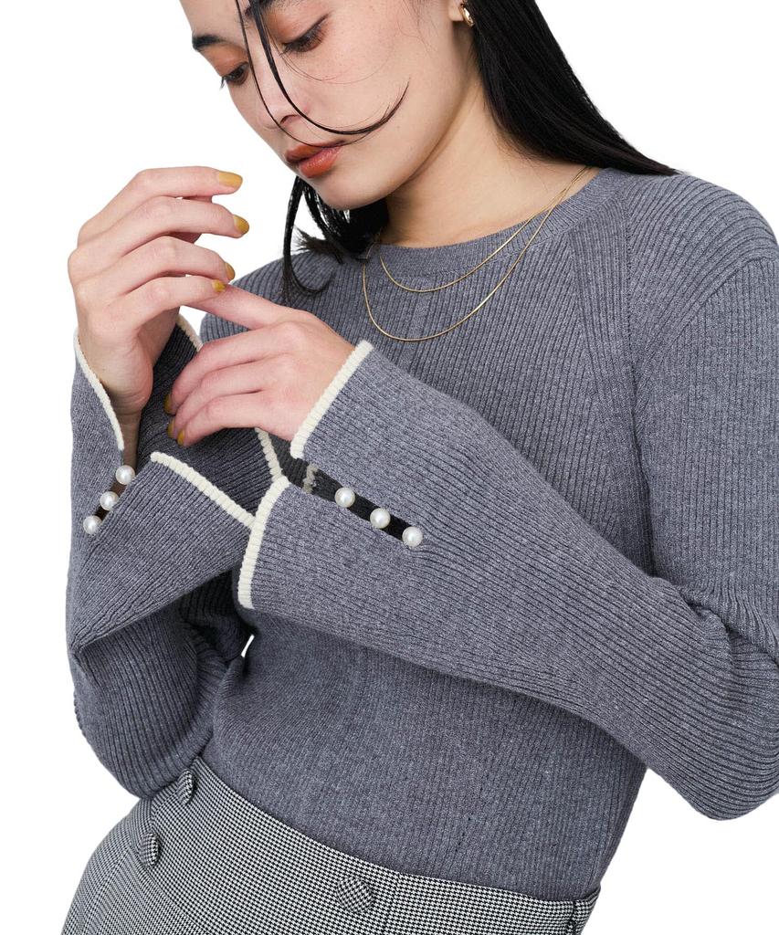 Bis Pearl Flare Sleeve Knit BVM64120 Gray Sub Women's (09)