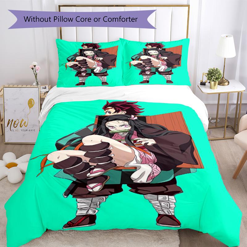 3pcs Demon Slayer Bedding Set Duvet Cover Closure Includes 1 Duvet Cover & 2 Pillowcases, Soft and Comfortable for All Seasons.