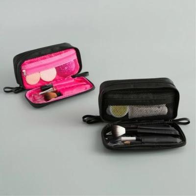 Zwarte Mini Make-up Tas Voor Vrouwelijke Designer Reizen Opbergtas Voor Dagelijks Dubbele Rits Kleine Cosmetische Tassen