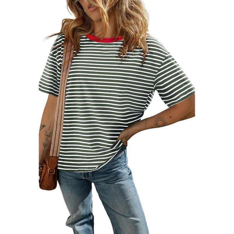 Acelitt Casual All-matching O-neck Pullover Women 2025 Summer New Stripe Print Short Sleeve T-shirt