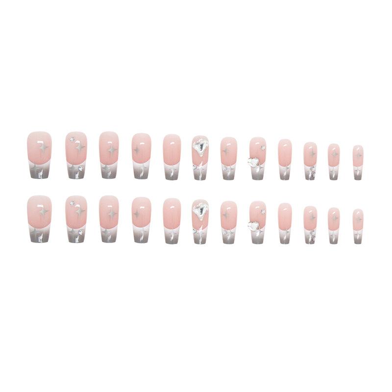 Medium And Long Ballet Nail Soot Gradual Change French Stars Giant Flash Love Diamond Wear Nail Piece Nails