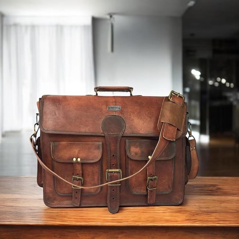 Geantă Messager Personalizată din Piele, Geantă pentru Laptop, Servietă, Purtată pe Diagonală, Geantă de Mână pentru Birou, Geantă Messager Rustic Vintage Cadouri de Valentine pentru Bărbați
