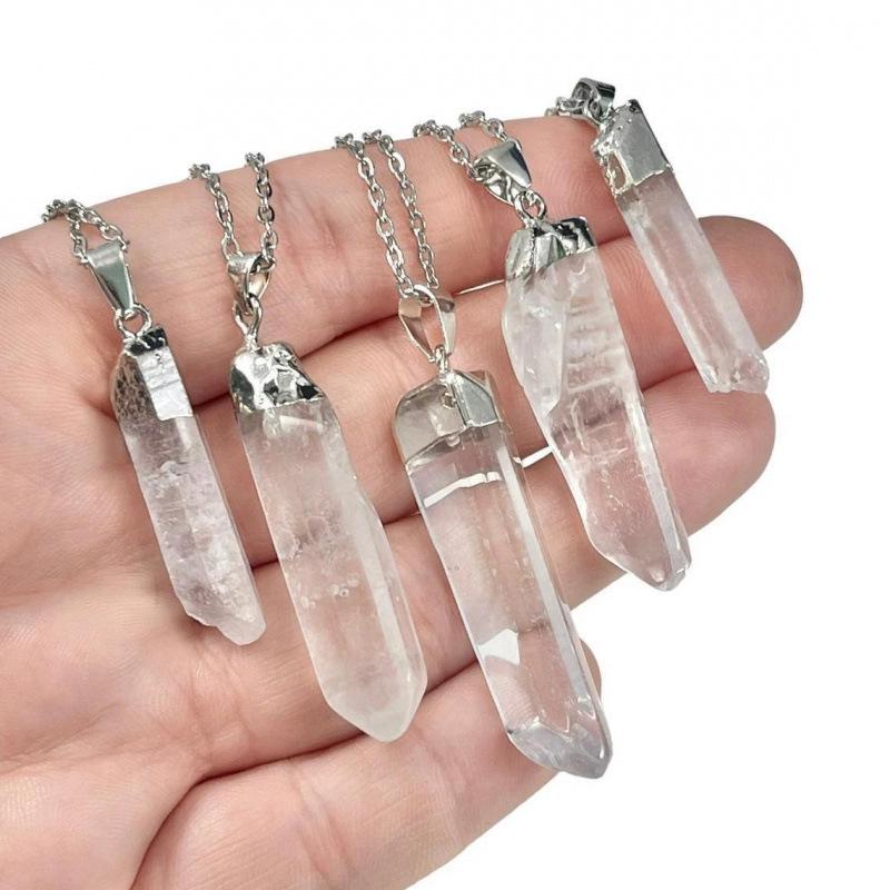 European & American Natural White Crystal Column Pendant Necklace for Women