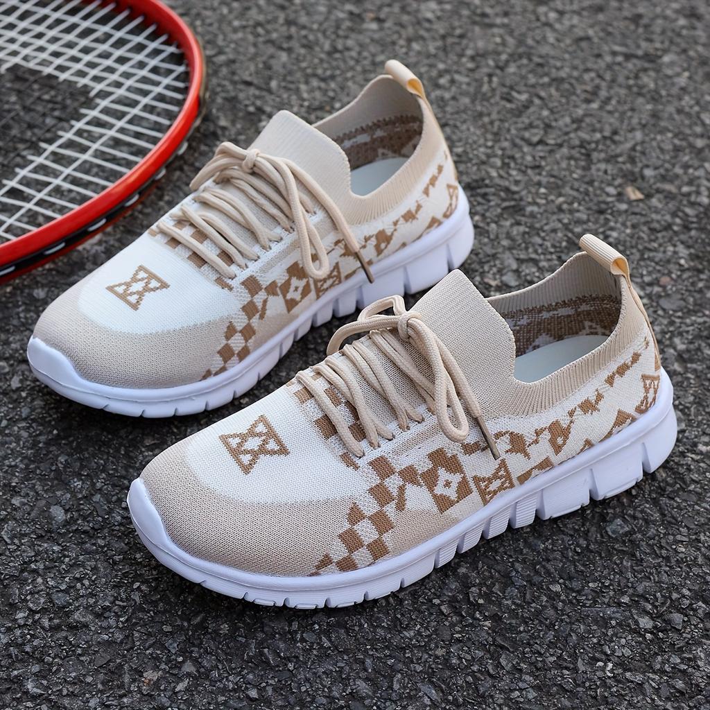 Breathable Fabric Knit Comfort Sneakers - Women's Casual Slip-On All-Season Walking Flats - EVA Sole Non-Slip Athletic Running Footwear