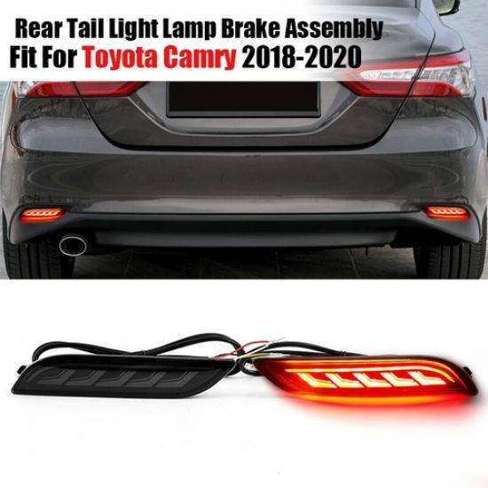 Smoked Dynamic Turn Signal Rear Fog Brake Light Reflector For Toyota Camry 18-20