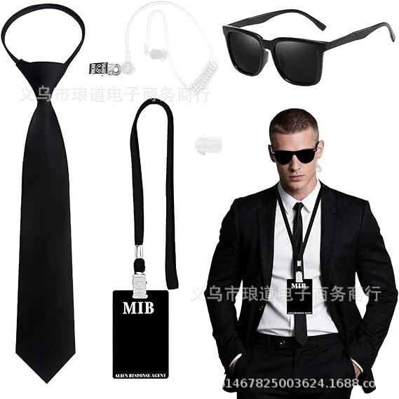 Costumi da Agente Segreto per Cosplay Vestiti di Sicurezza Accessori Occhiali da Sole Distintivo Set di Auricolari