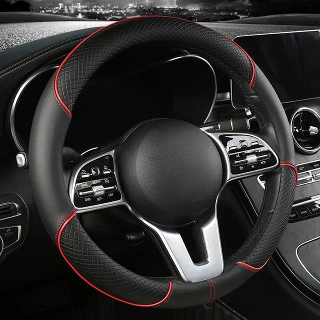 Full Leather Stitching Line Car Steering Wheel Cover, Three-dimensional Anti Slip, Timple and Fashionable.Four Season Universal
