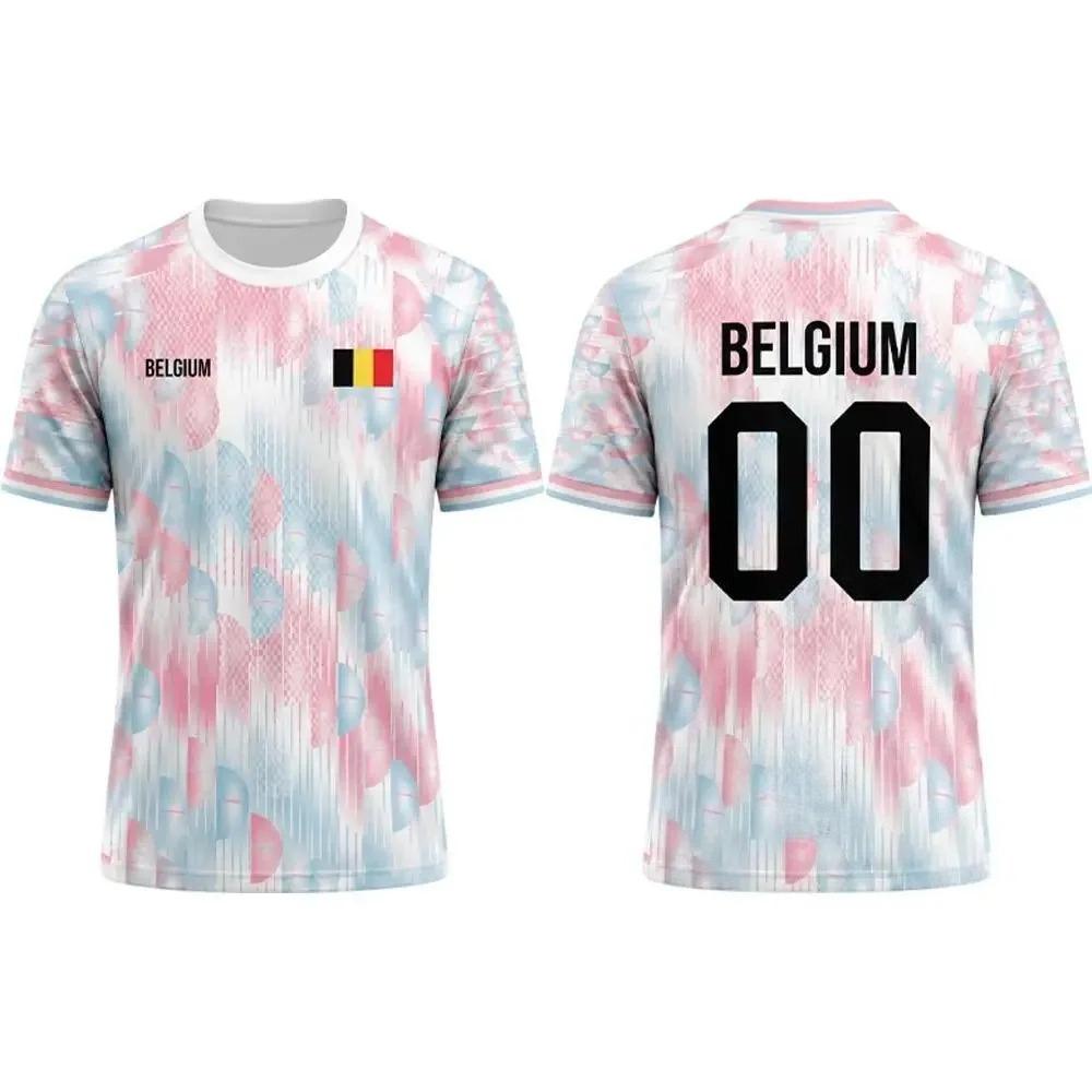 2026 New Belgian Flag Print Soccer Jersey for Men, Summer, Quick-Drying, Breathable, Soccer Training T-Shirt, Unisex Casual Sports Top