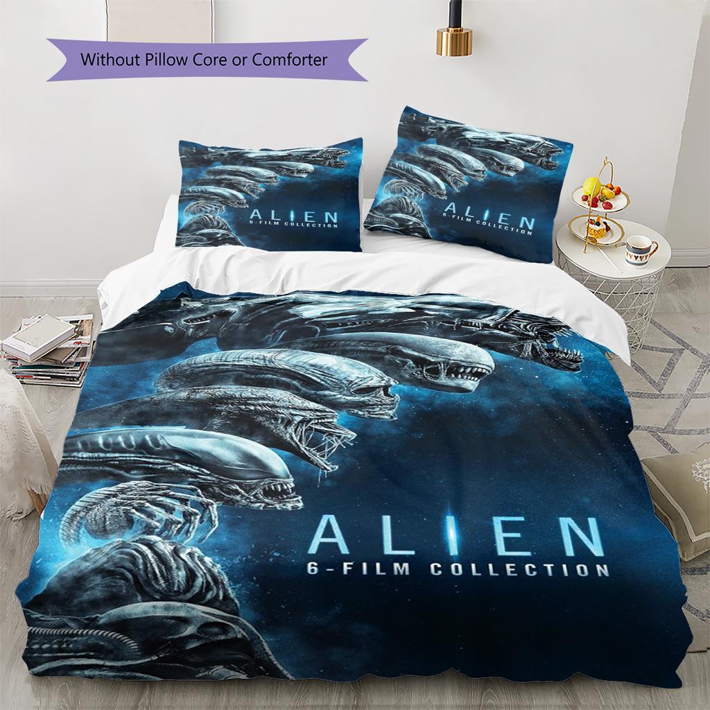 Alien Pattern Bedding,Quilt Set Quilt Cover Pillowcase Home Birthday Gift (1 * Duvet Cover + 2 * Pillowcase, Without Core)