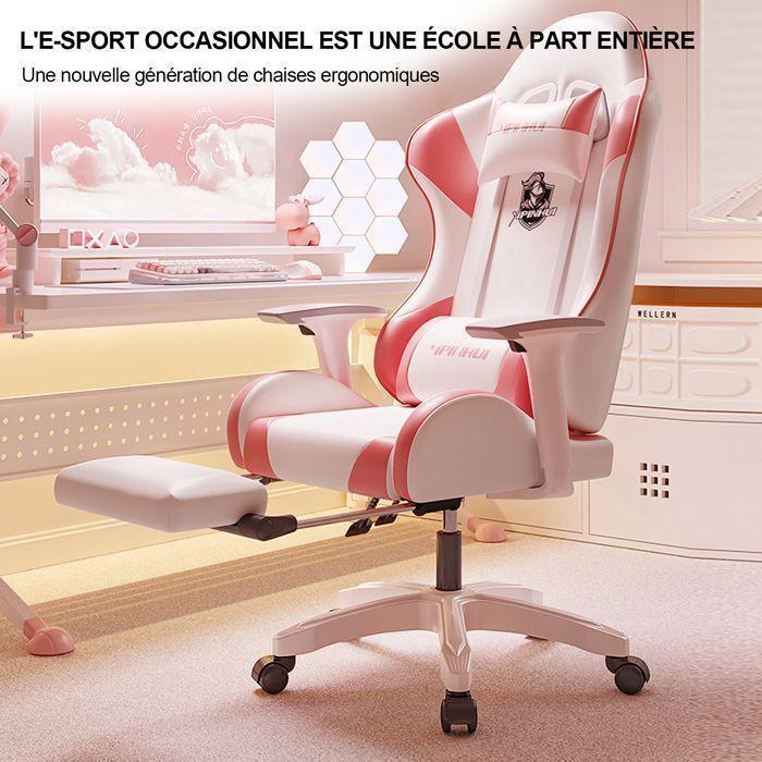 Chaise Gaming - FOXSPORT - Fauteuil Gaming-avec repose-pieds-accoudoirs3d-Chevalier De La Rose- Charge 200 Kg-rose